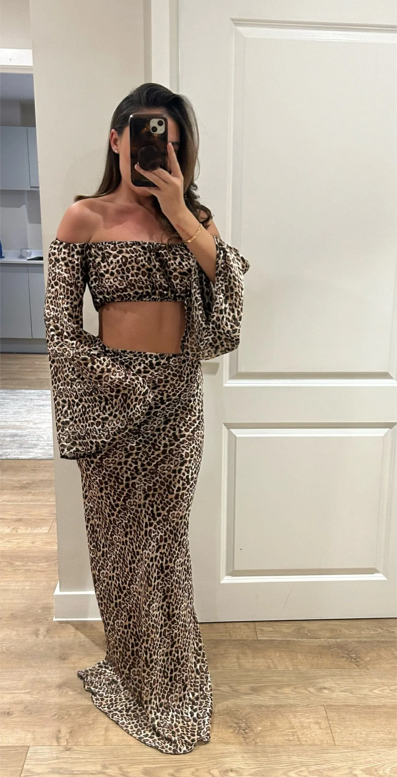 Leopard Chiffon Crop Top and Maxi Skirt