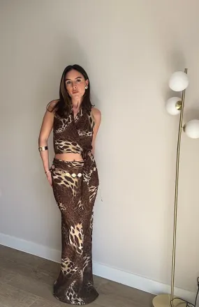 Leopard Chiffon Wrap Top And Maxi Skirt