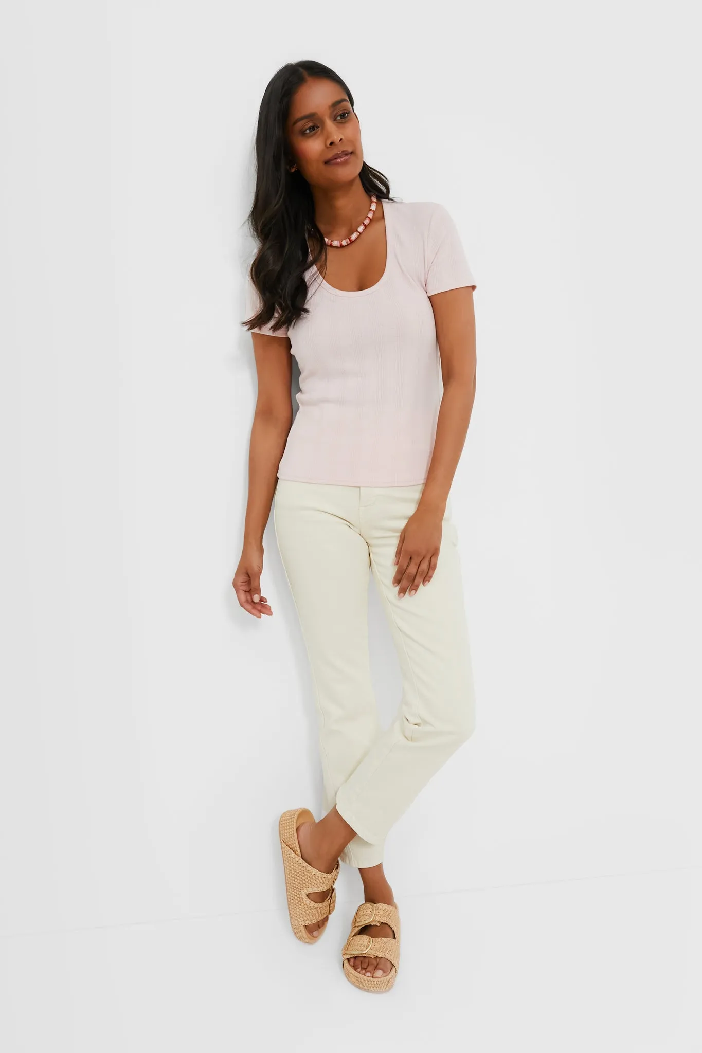 Light Pink Pointelle Bridgette Scoop Neck Tee