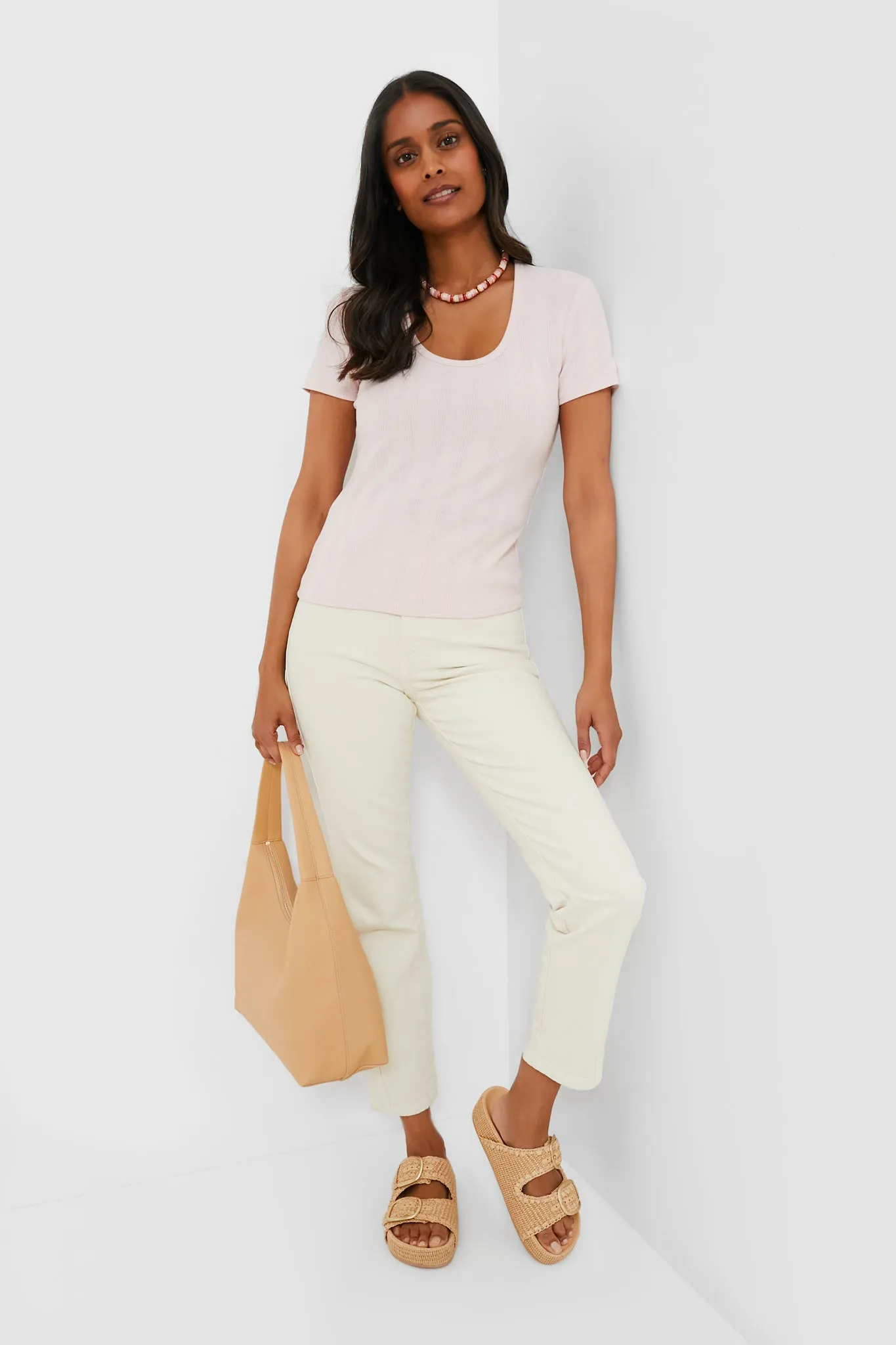 Light Pink Pointelle Bridgette Scoop Neck Tee