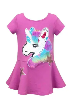 Little Girls Dropped Waist Short Sleeve Unicorn Dress