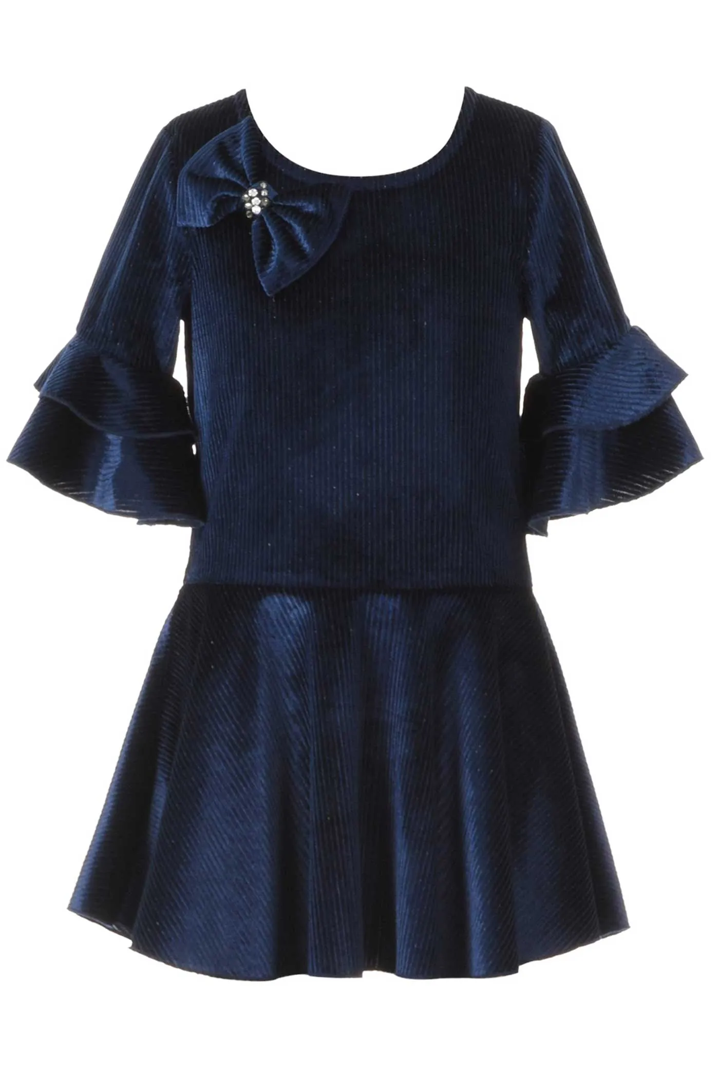 Little Girls Three Quarter Sleeve Velvet Dress