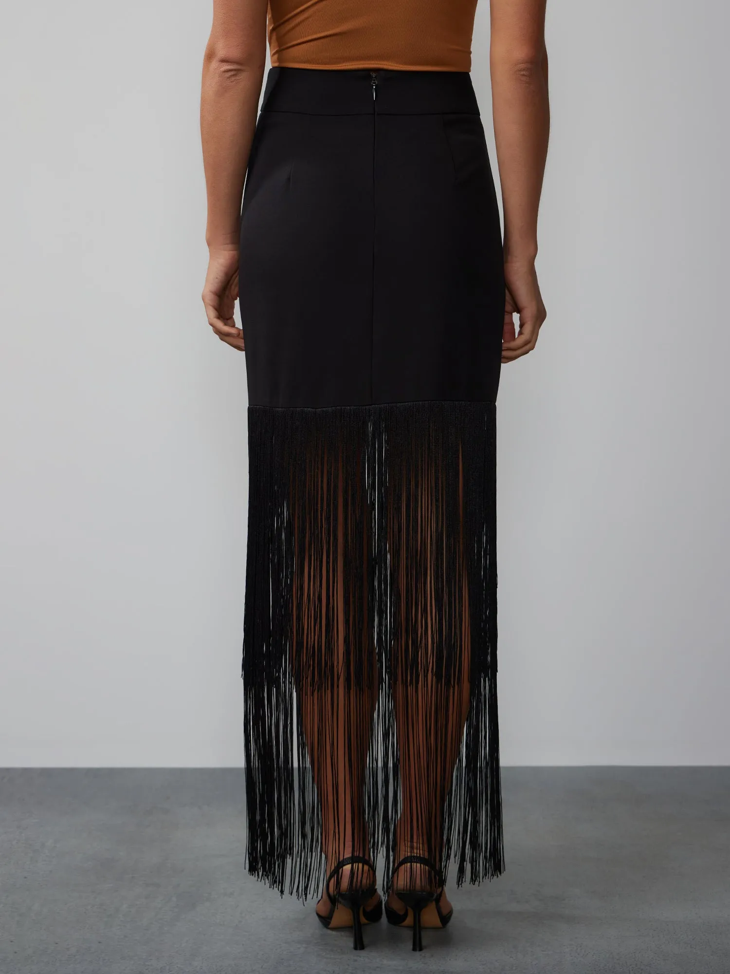 Long Tiered Fringe Skirt