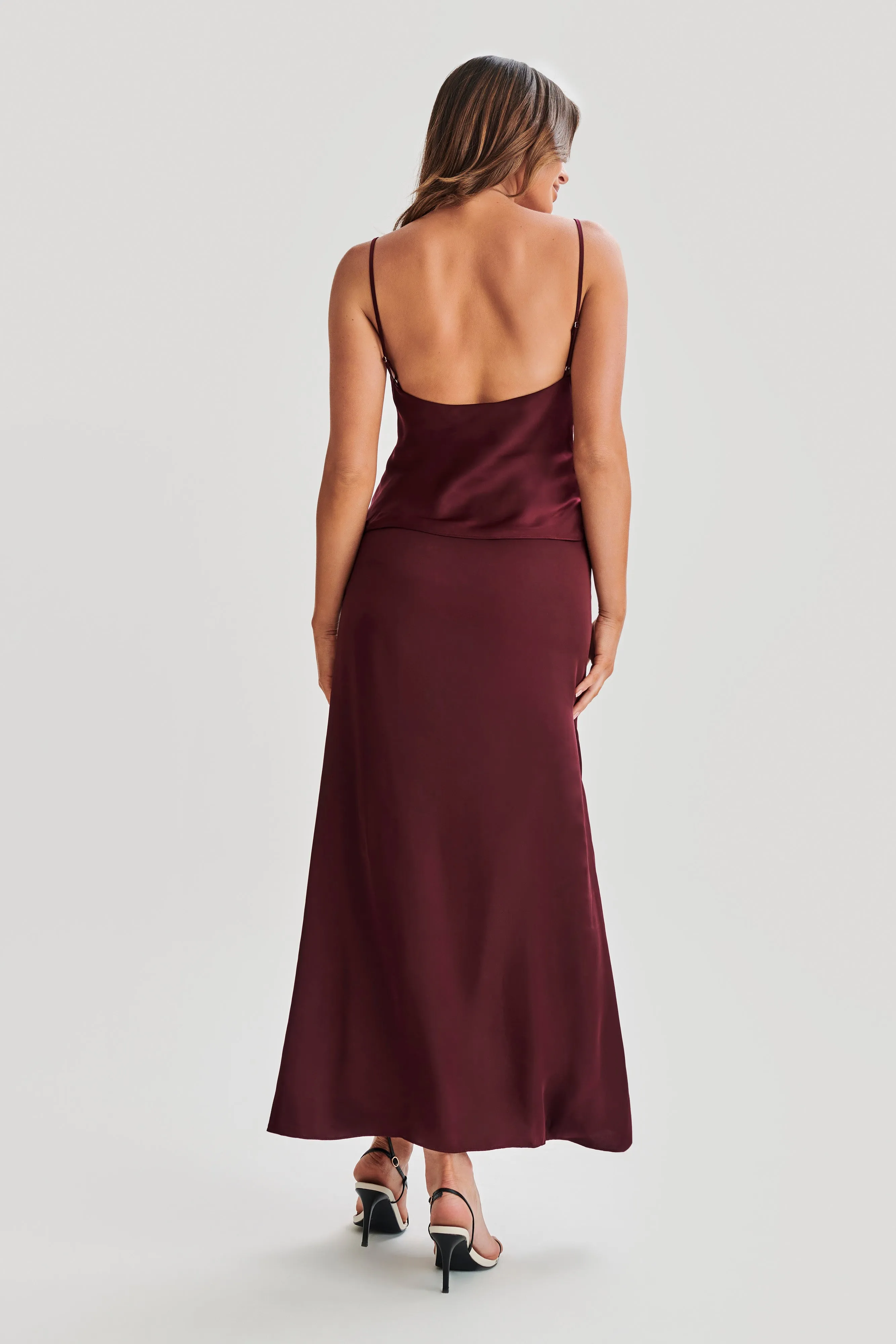 Luella Satin Lace Maxi Skirt - Plum