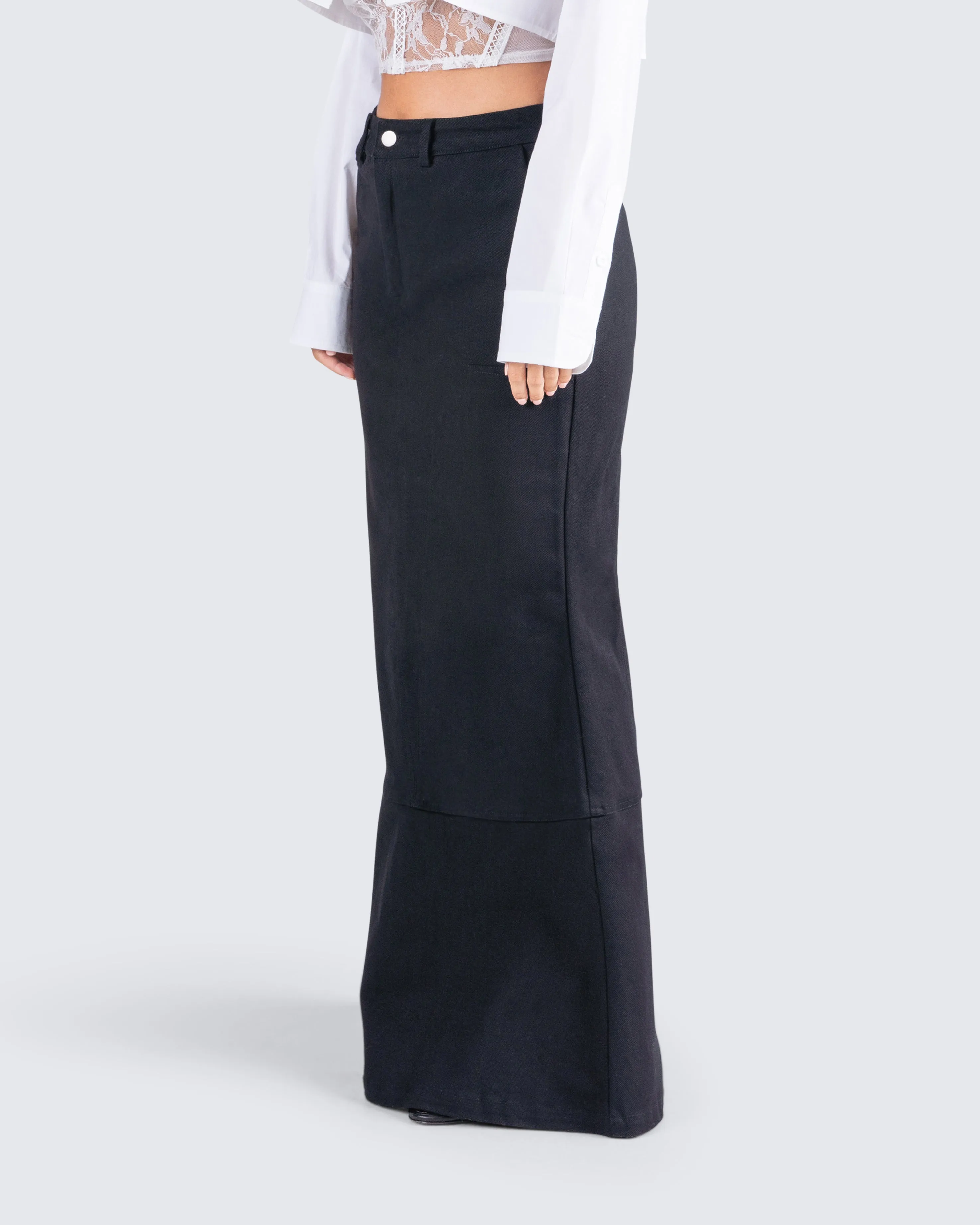 Martha Black Twill Maxi Skirt