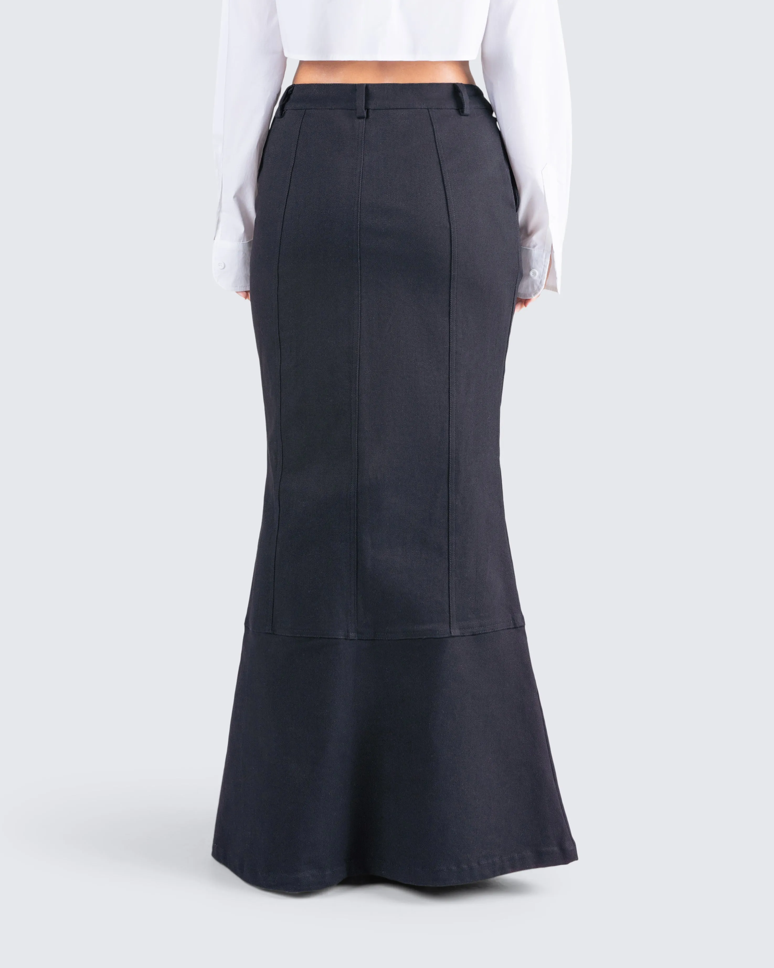 Martha Black Twill Maxi Skirt