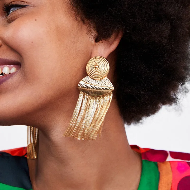 Maxi Tassel Gold Earrings