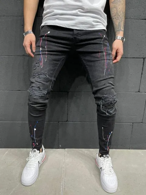 Men Skinny Ripped Stretch Fashion Jeans