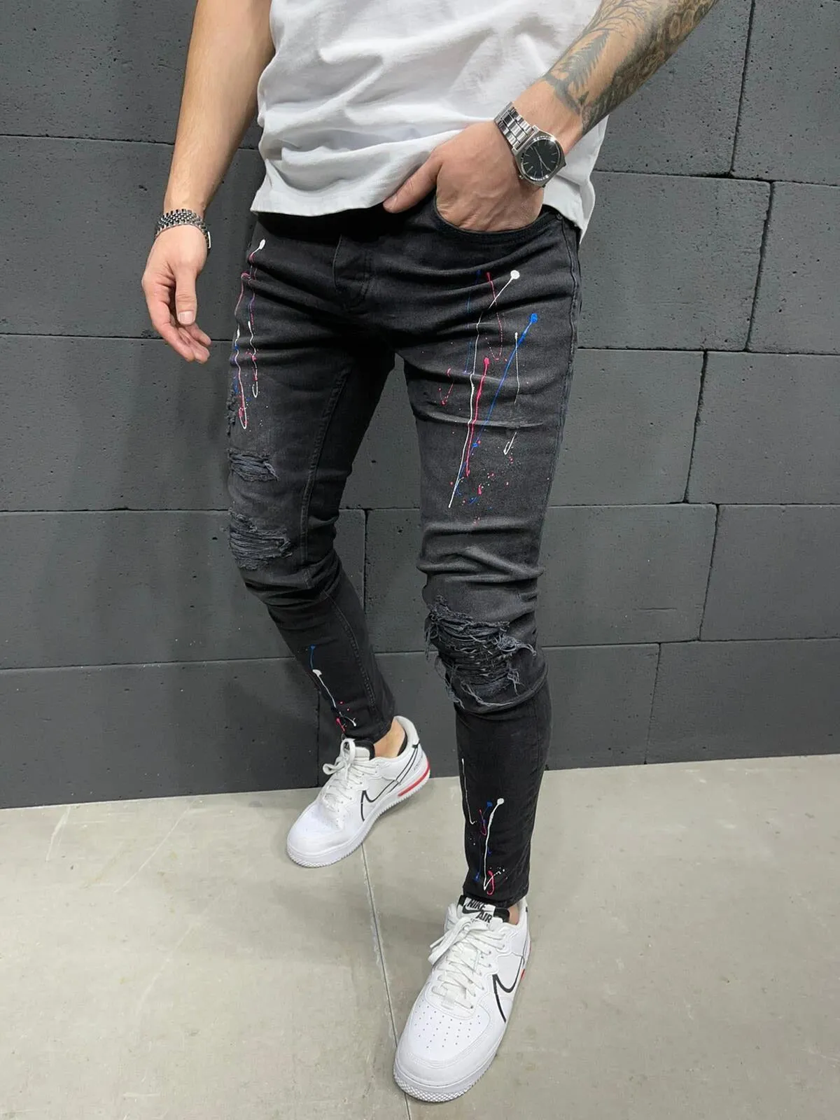 Men Skinny Ripped Stretch Fashion Jeans