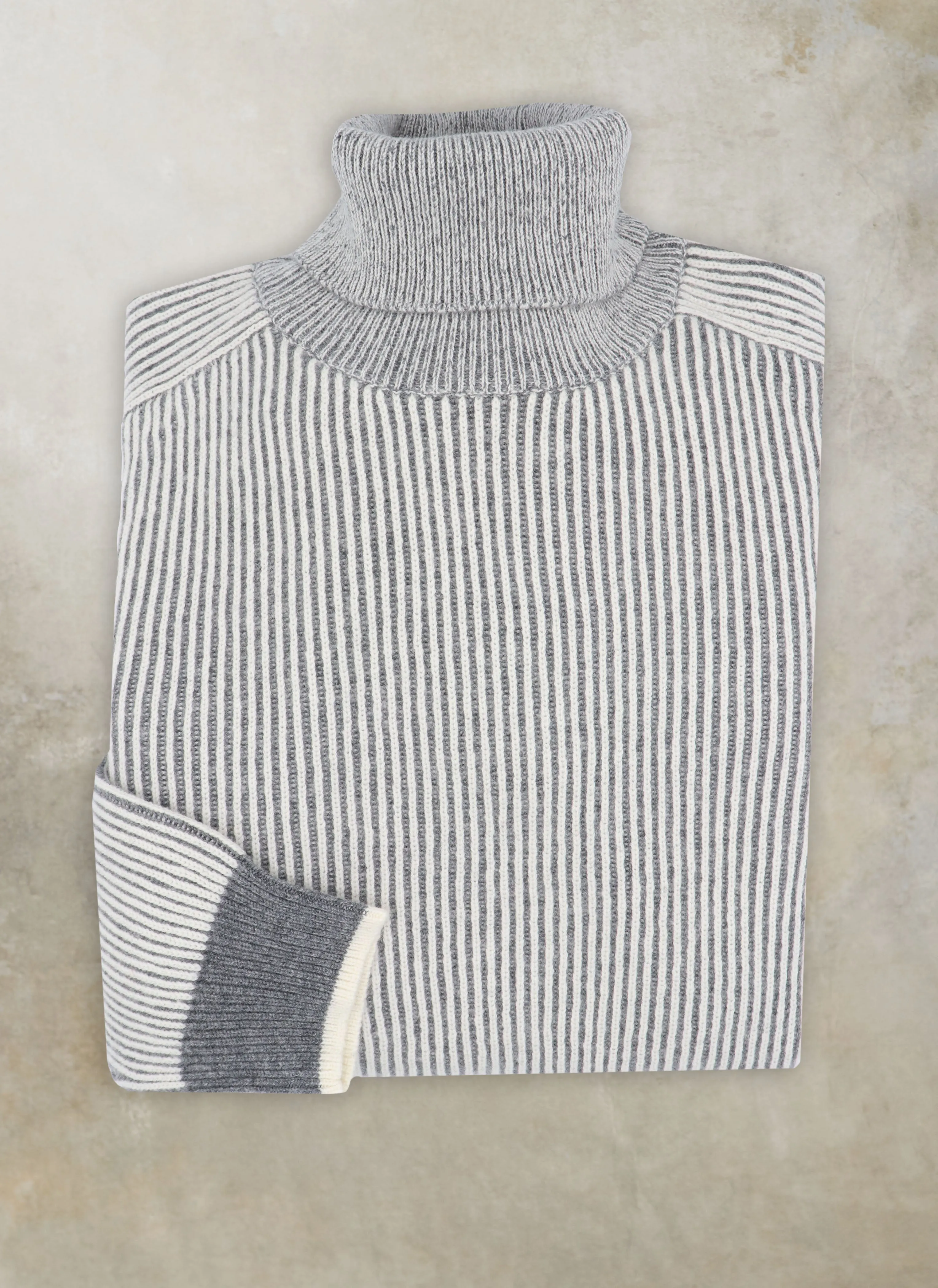 Men's Ampezzo Striped Turtleneck Cashmere Sweater in Light Grey