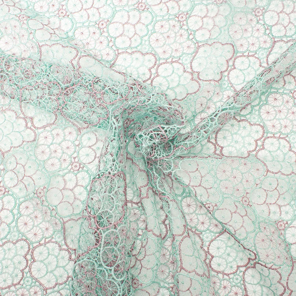 Mint & Antique Pink Delicate Guipure Lace