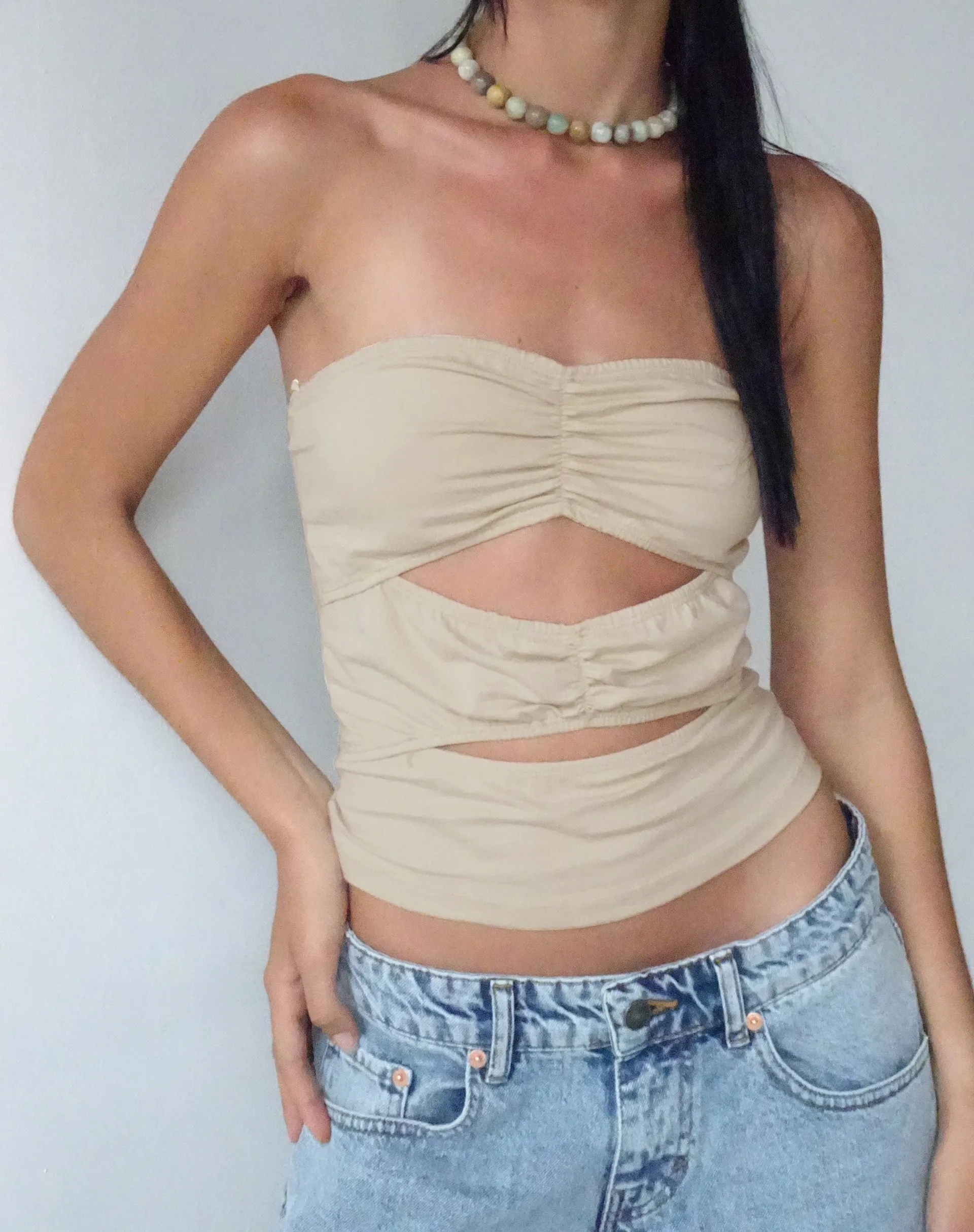 MOTEL X JACQUIE Dayu Bandeau Crop Top in Coconut Milk