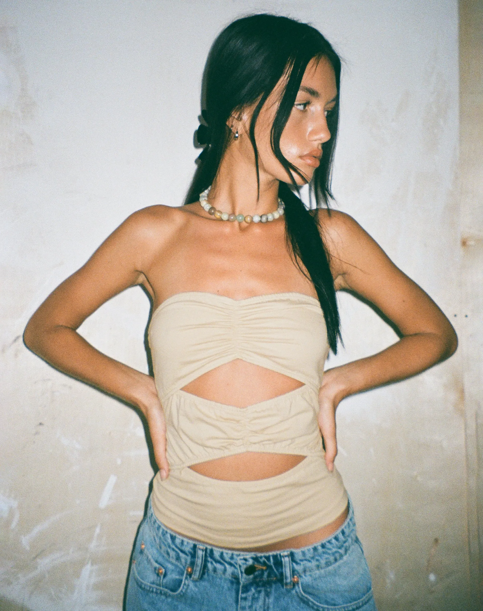 MOTEL X JACQUIE Dayu Bandeau Crop Top in Coconut Milk