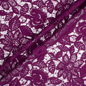 Mulberry Coloured Floral Corded Guipure Lace