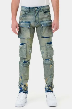 MULTI CARGO SLIM STRAIGHT DENIM