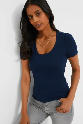 Navy Pointelle Bridgette Scoop Neck Tee