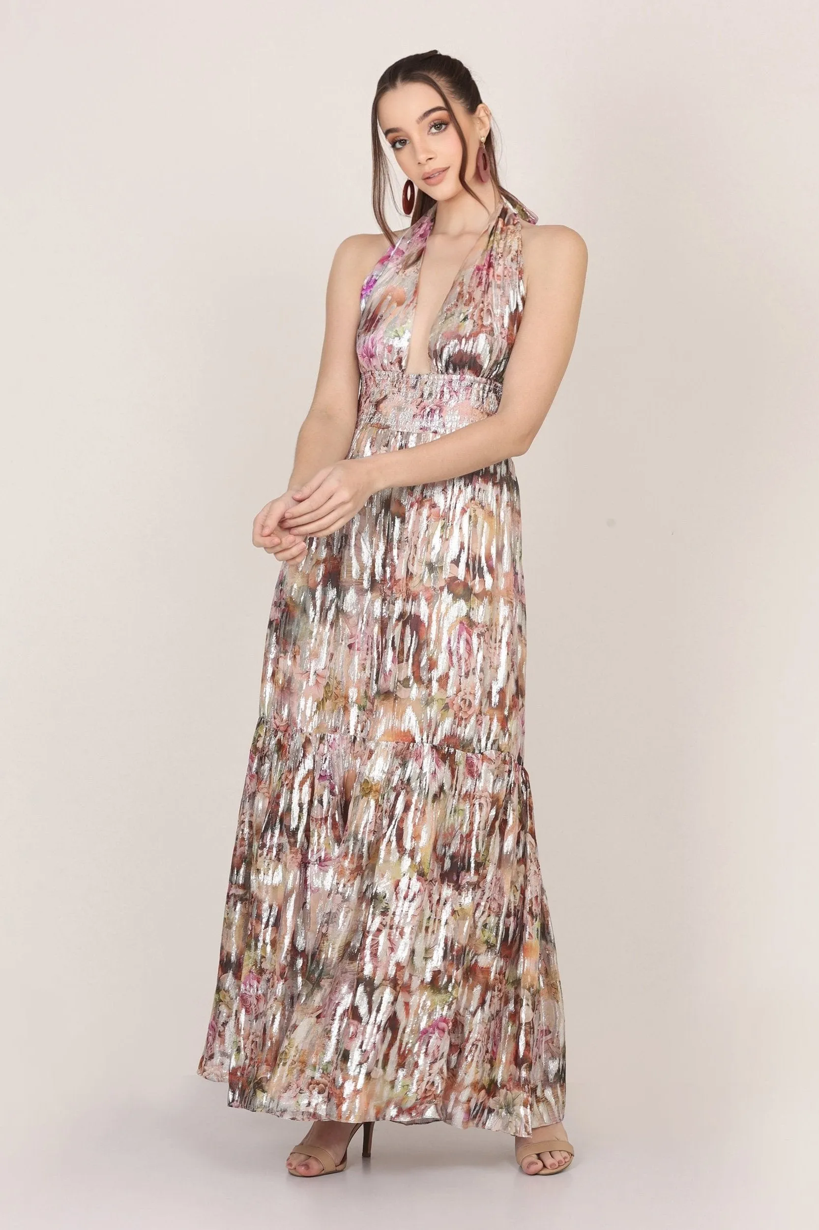 Noorex Metallic Printed Maxi Dress