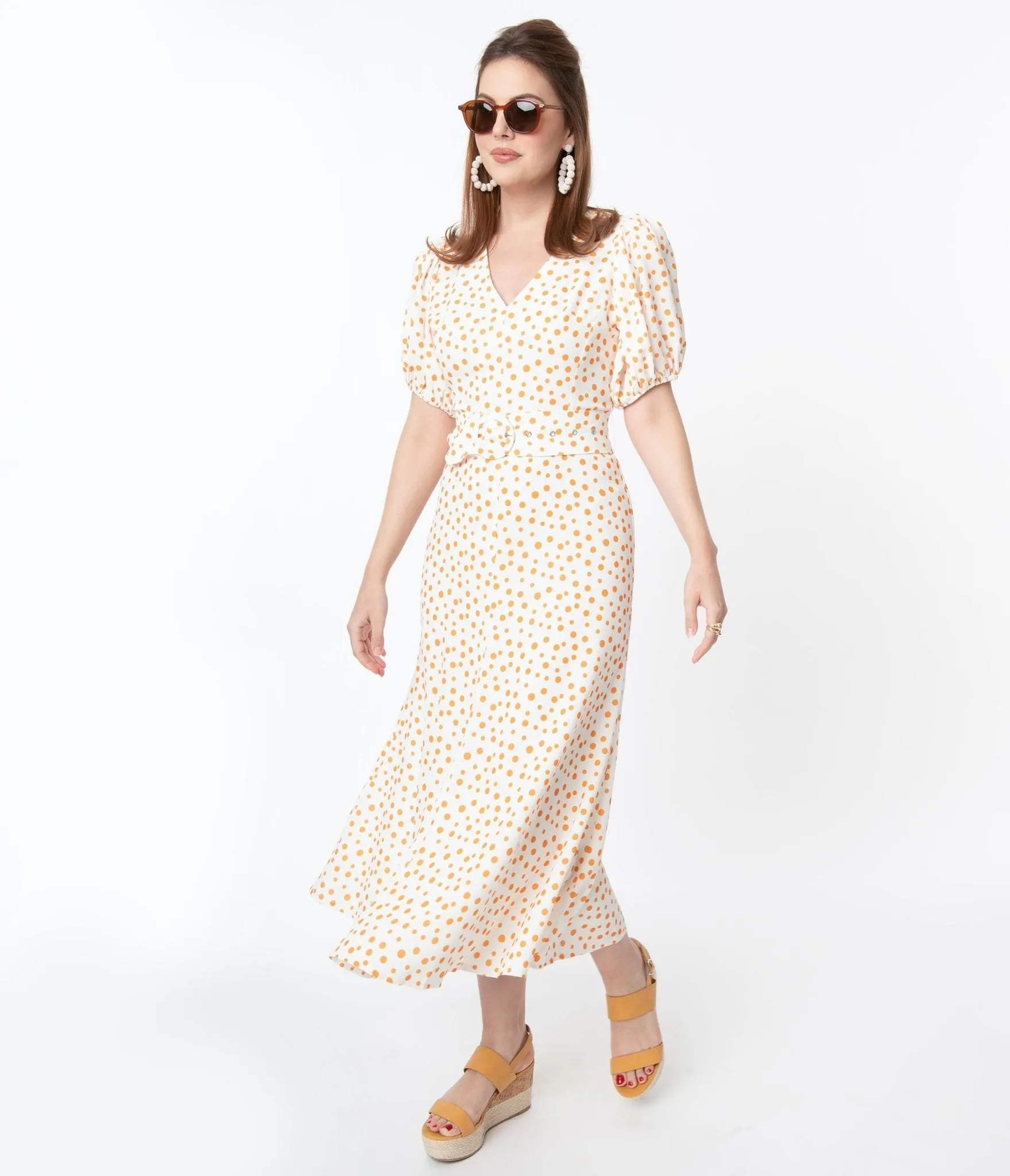 Off White & Orange Polka Dot Catherine Maxi Dress