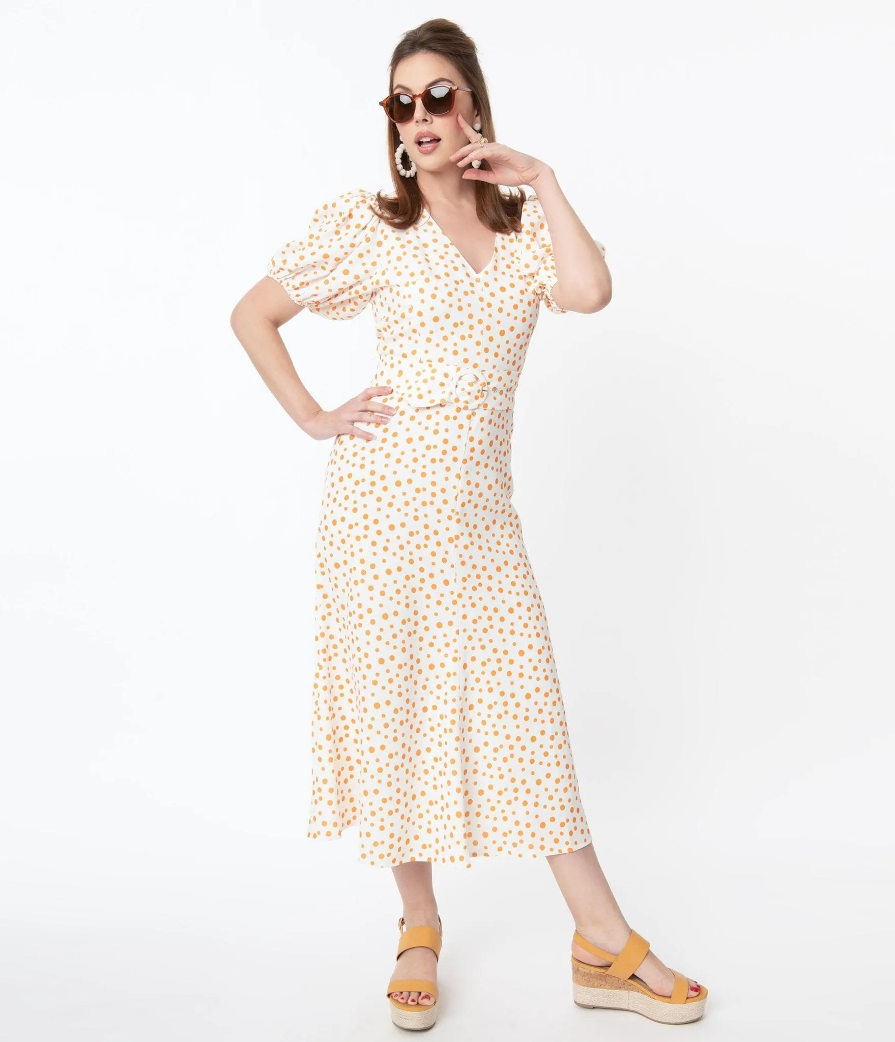 Off White & Orange Polka Dot Catherine Maxi Dress