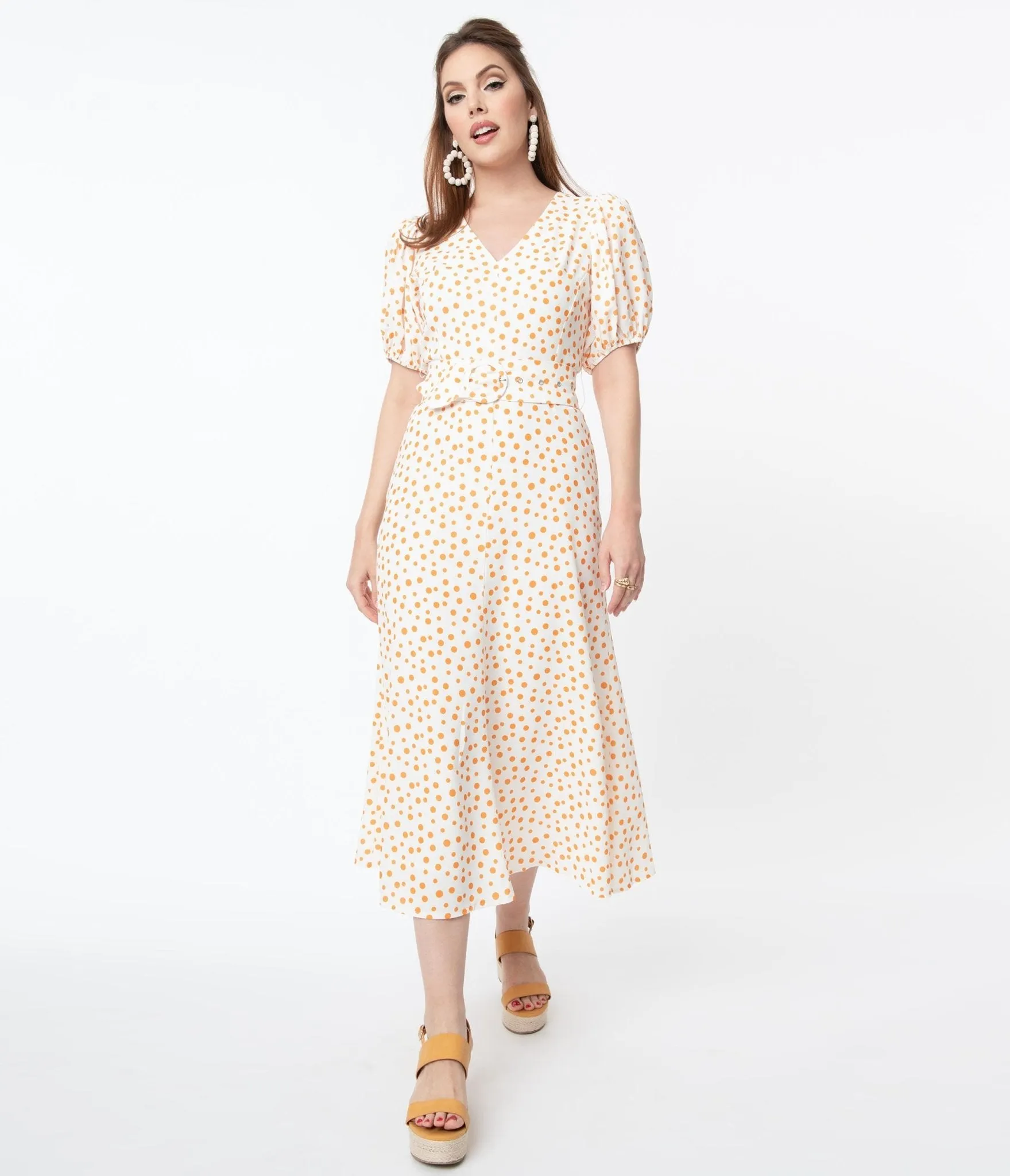 Off White & Orange Polka Dot Catherine Maxi Dress