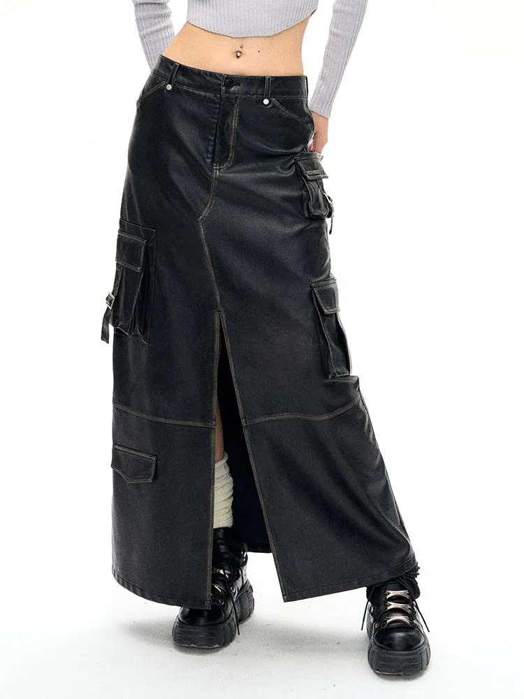 Old Polished Pu Leather Skirt