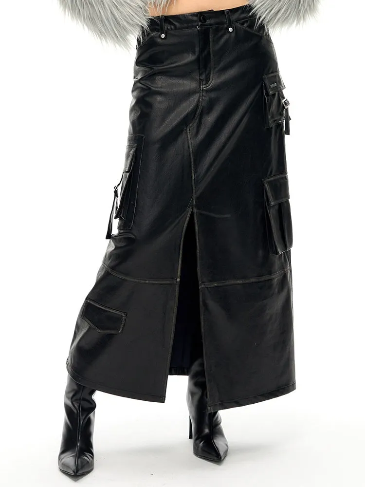 Old Polished Pu Leather Skirt