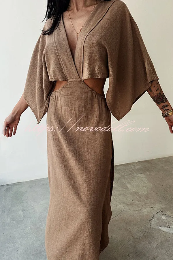 Orla Linen Blend Cutout Waist Kimono Sleeve Maxi Dress