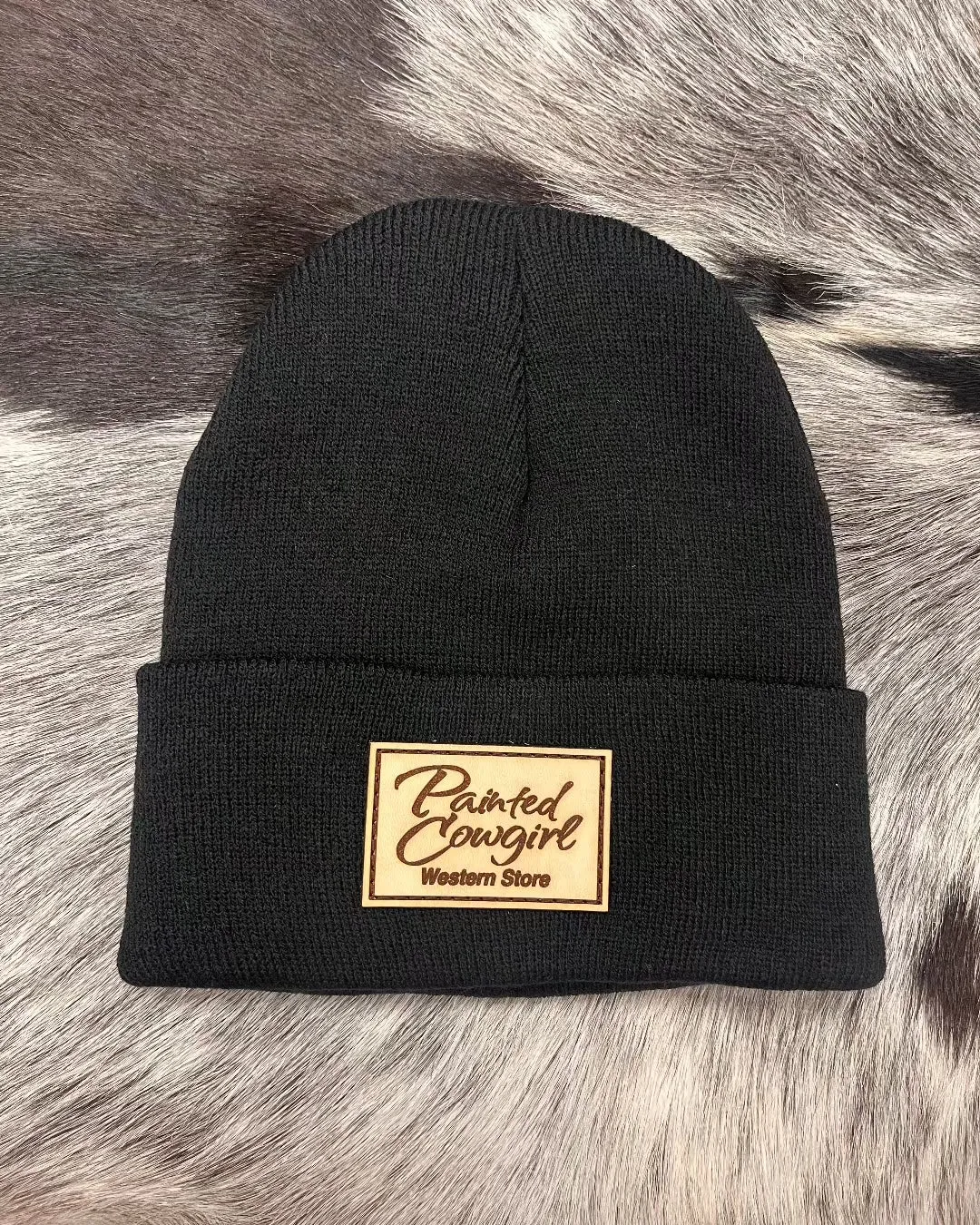 Painted Cowgirl Black Logo Beanie