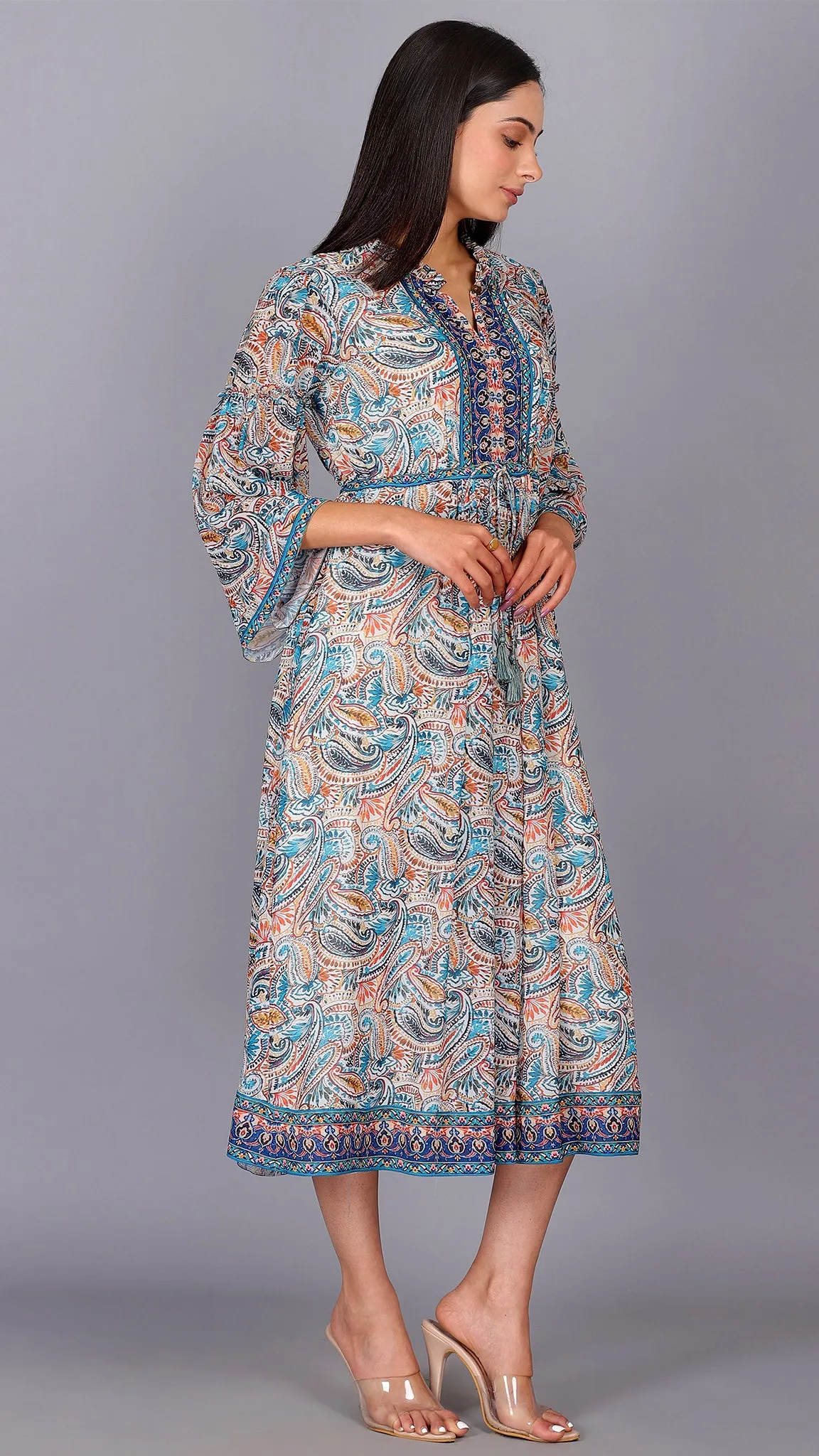 Paisley Printed Circular Maxi Dress