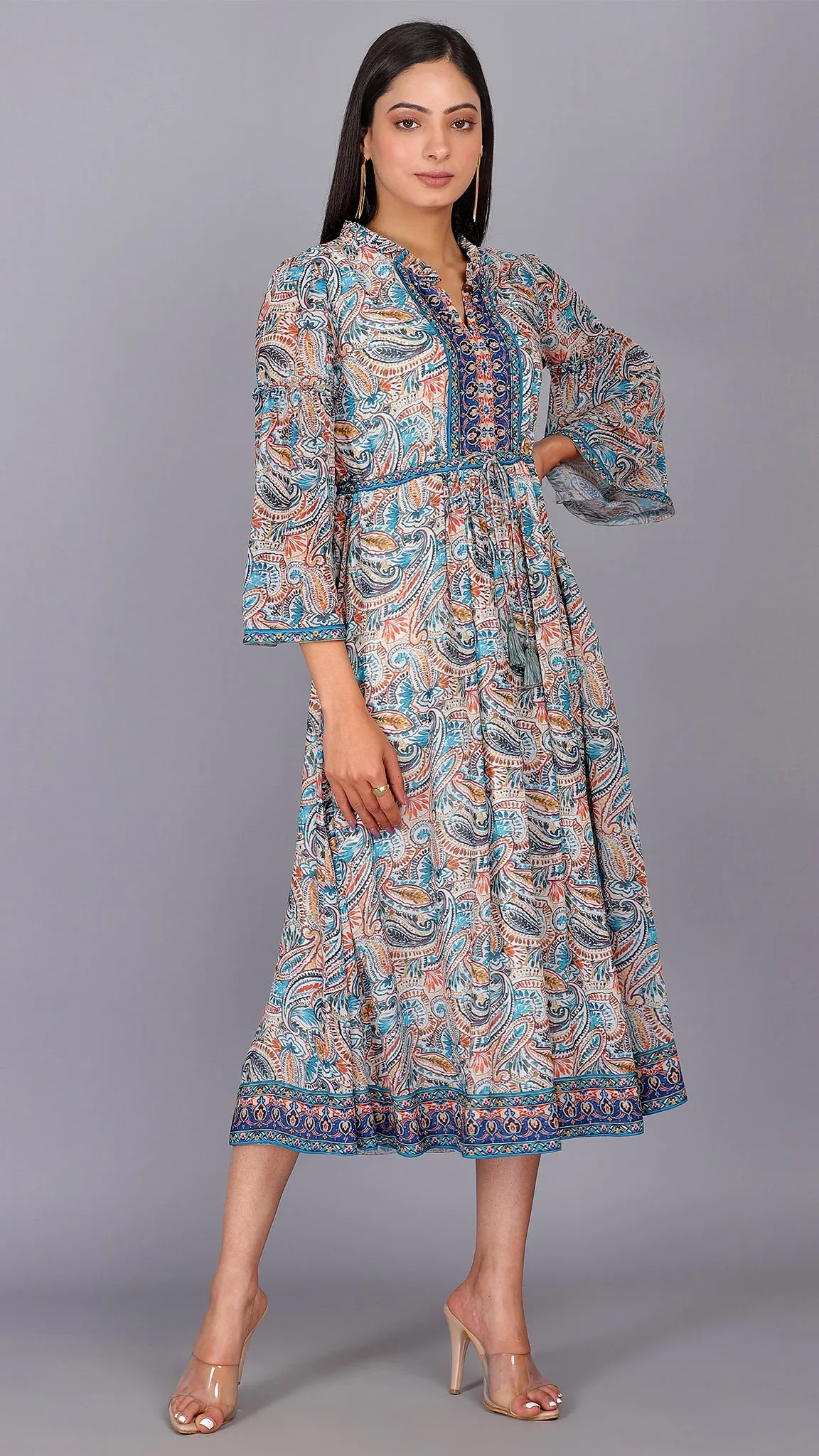 Paisley Printed Circular Maxi Dress