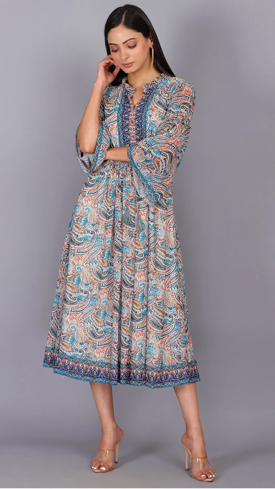 Paisley Printed Circular Maxi Dress