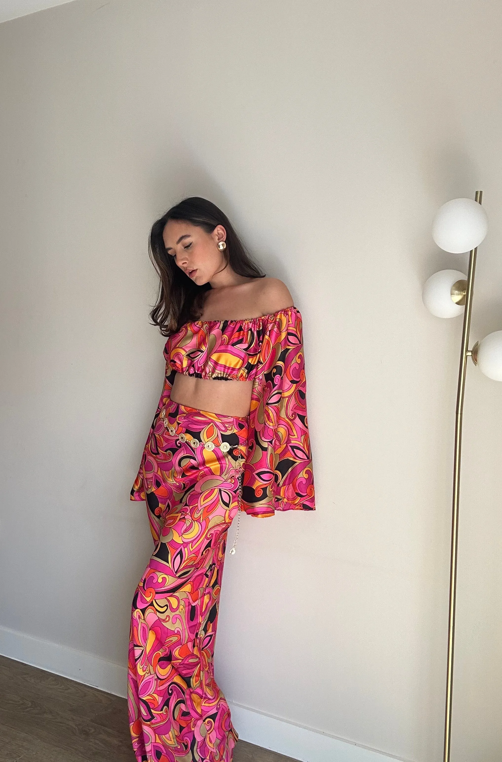 Paisley Satin Crop Top And Maxi Skirt