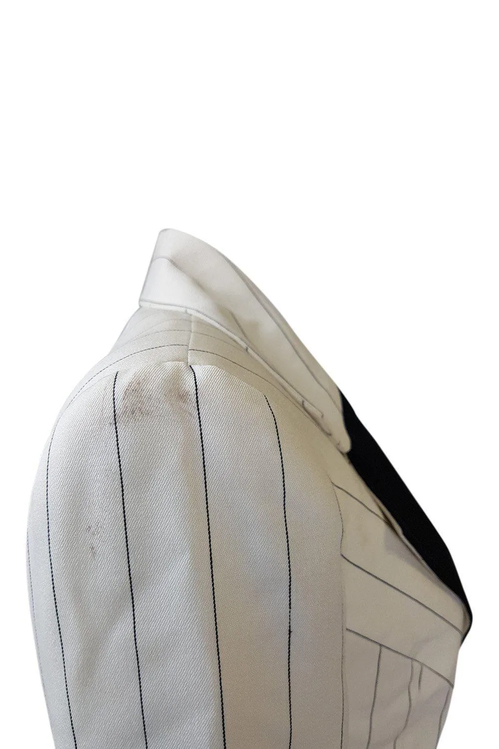 PIERRE BALMAIN Paris Cream and Black Pinstripe Vintage Skirt Suit (FR 36)