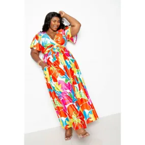 Plus-size 2 piece Flower Maxi Skirt & top Set