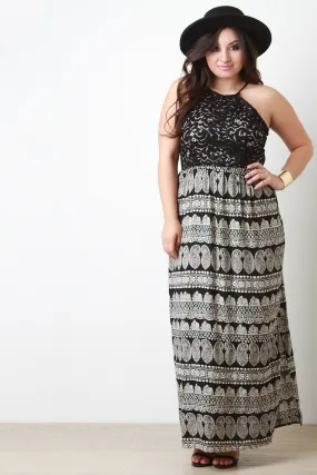 Plus Size Lace And Paisley Contrast Maxi Dress