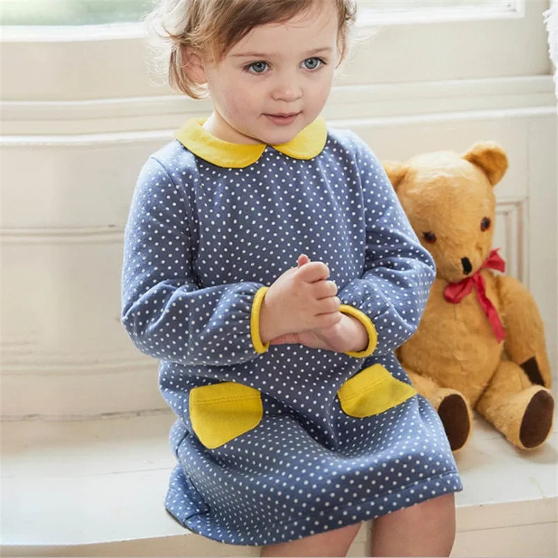 Polka Dot Cotton Dress, Size 2-7 Yrs