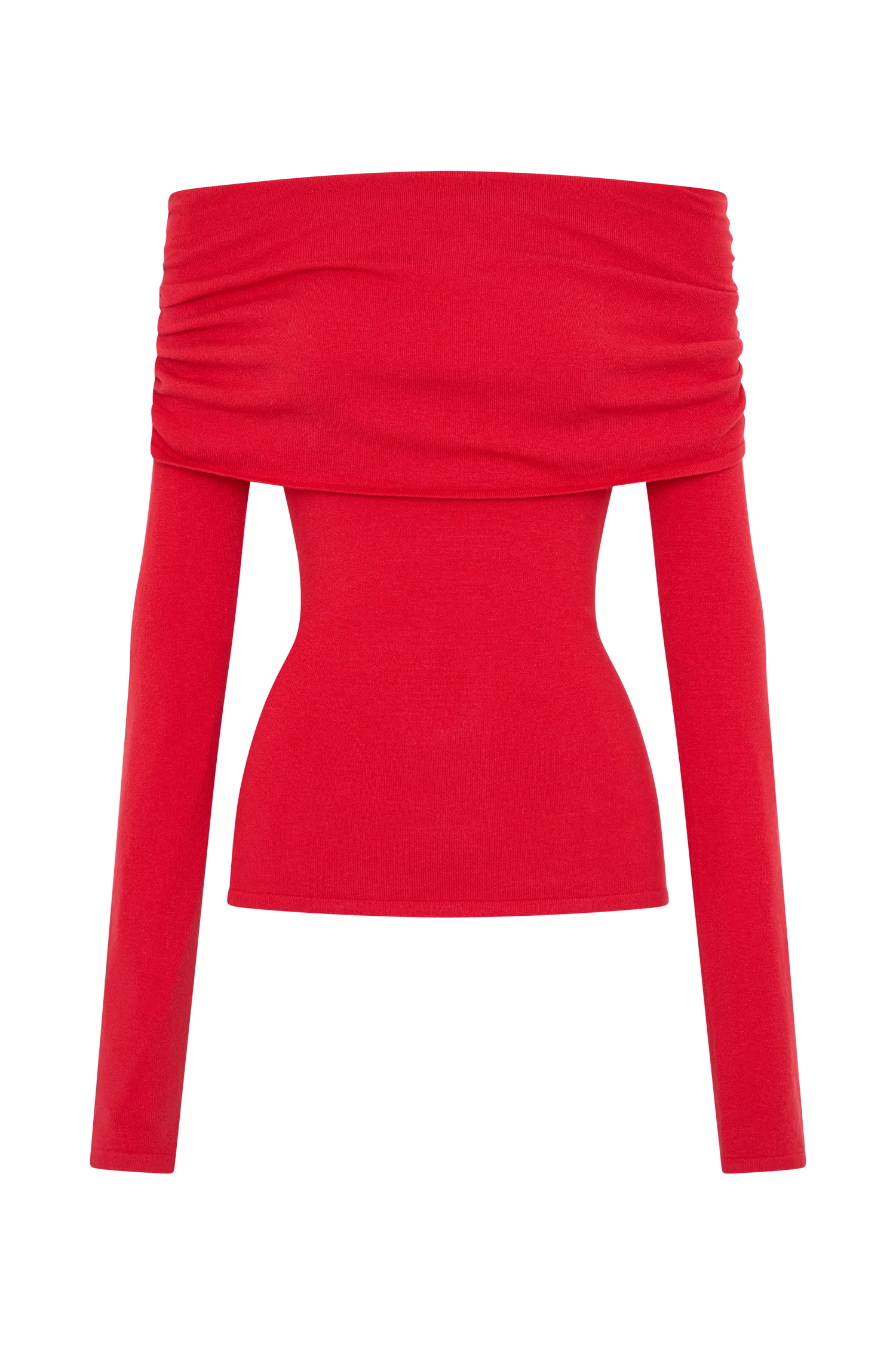 Polly Off Shoulder Long Sleeve Knit Top - Red