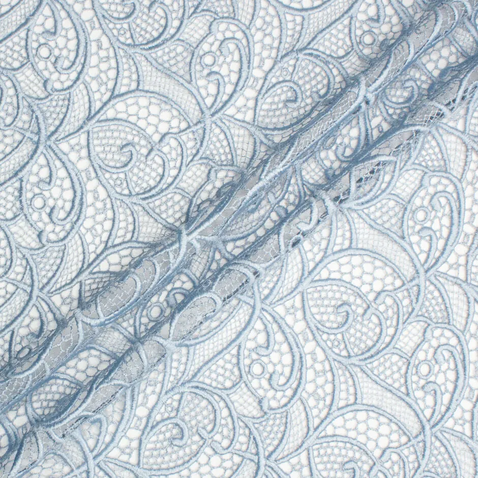 Powder Blue Cotton Blend Guipure Lace