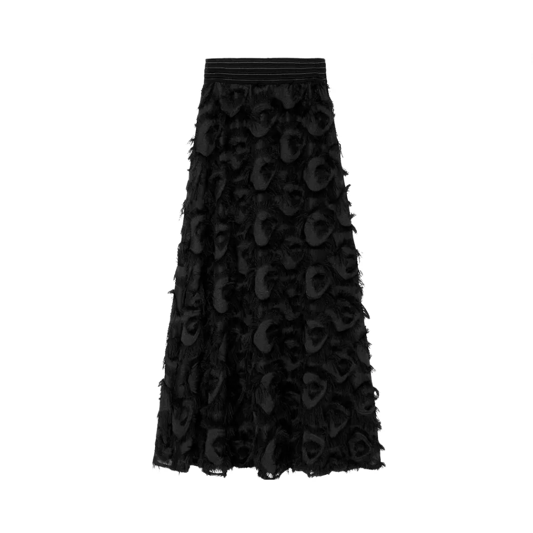 Pre Order:  Eyelashes Lace Fringed High Waist Maxi Skirt