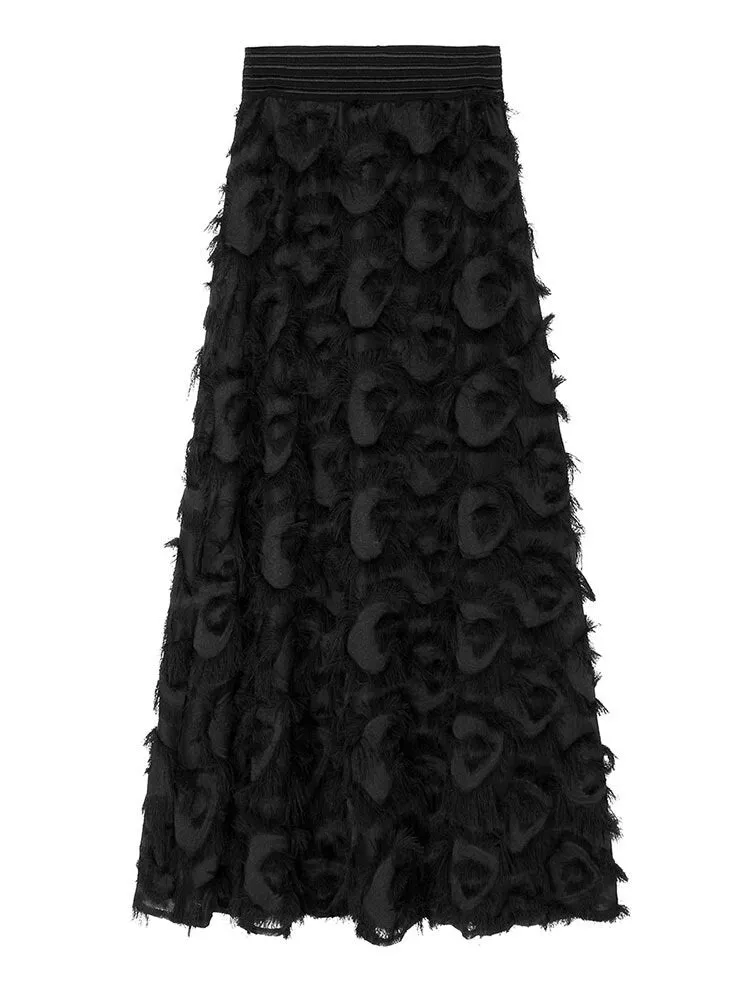 Pre Order:  Eyelashes Lace Fringed High Waist Maxi Skirt