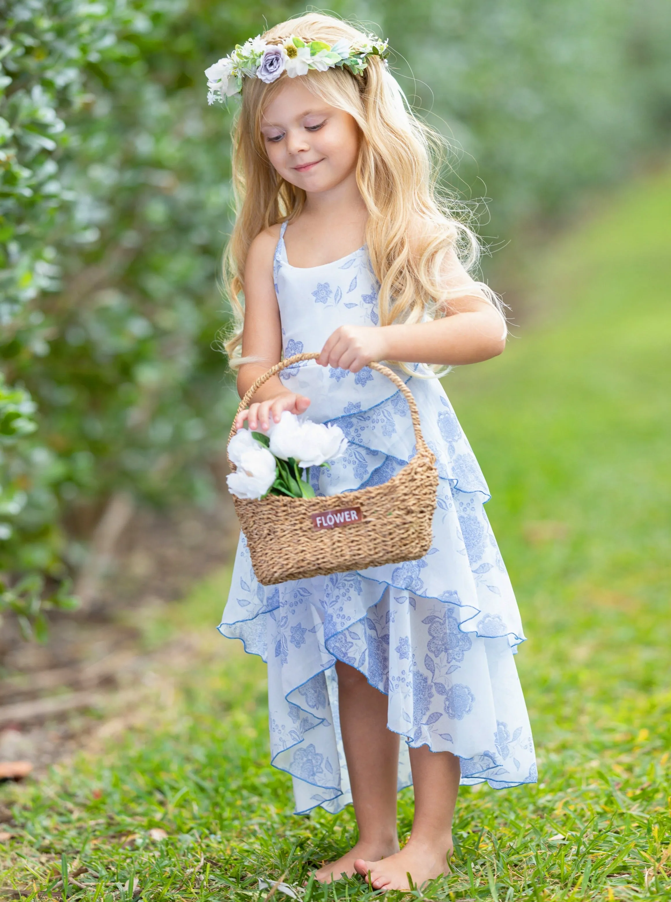 Pretty Petal Blue Blooms Tiered Dress