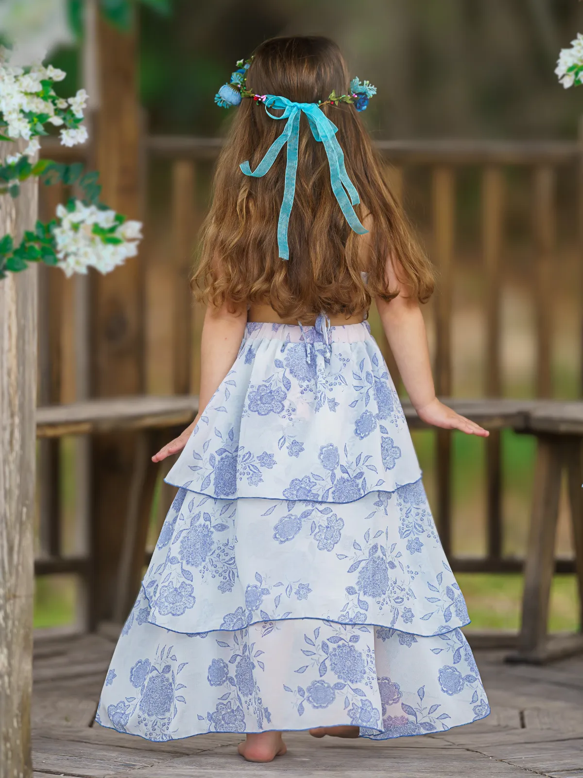 Pretty Petal Blue Blooms Tiered Dress