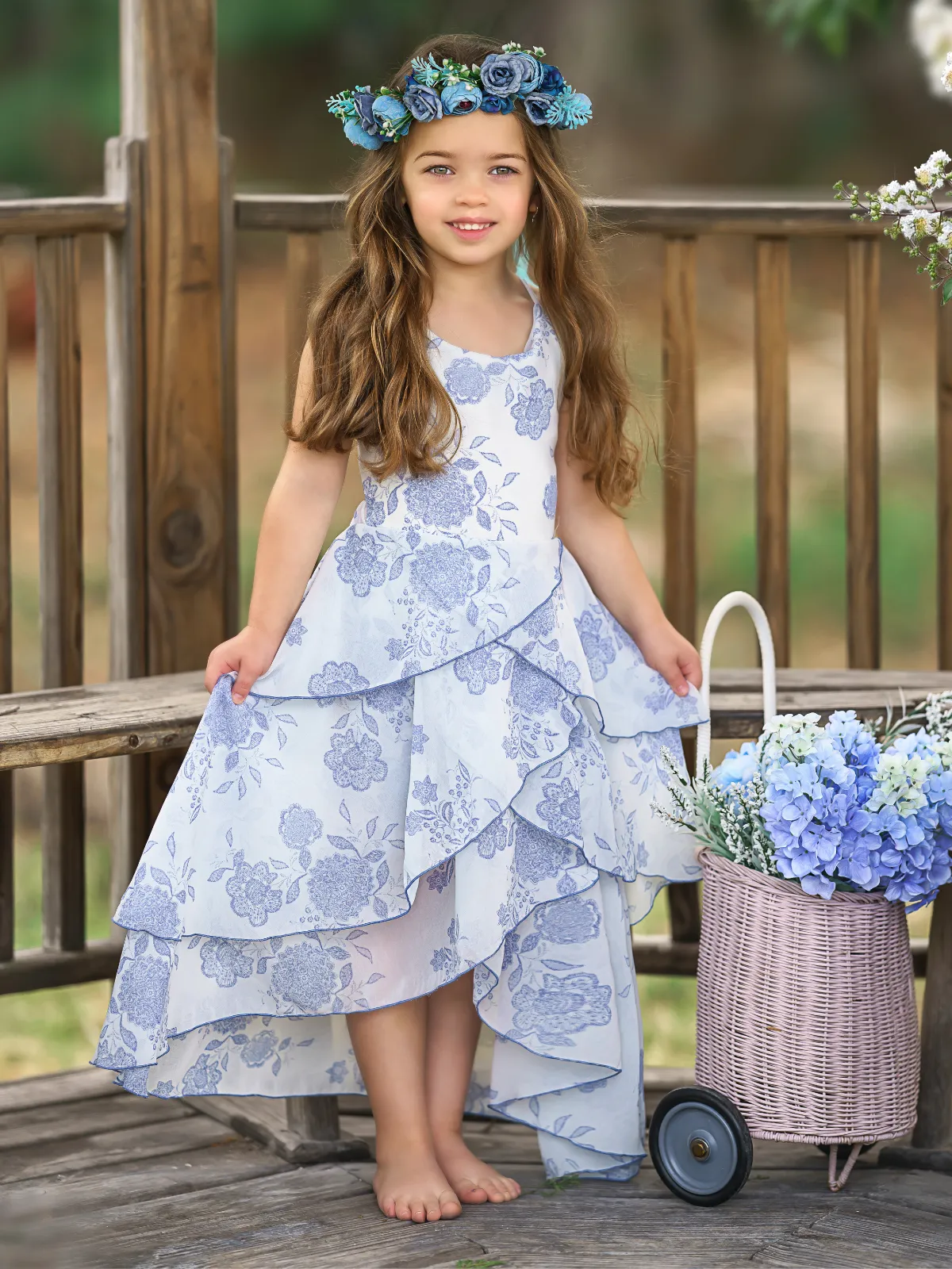 Pretty Petal Blue Blooms Tiered Dress