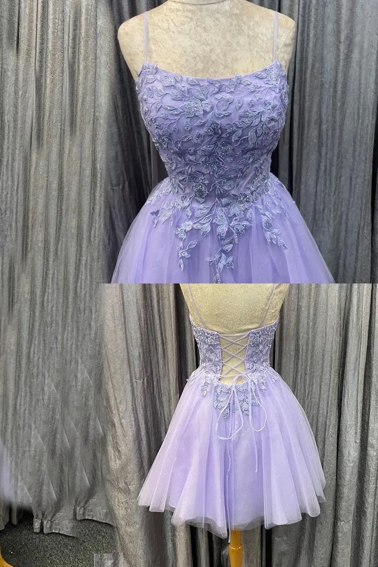 Princess Lavender Appliques Short A-line Homecoming Dress      fg4410