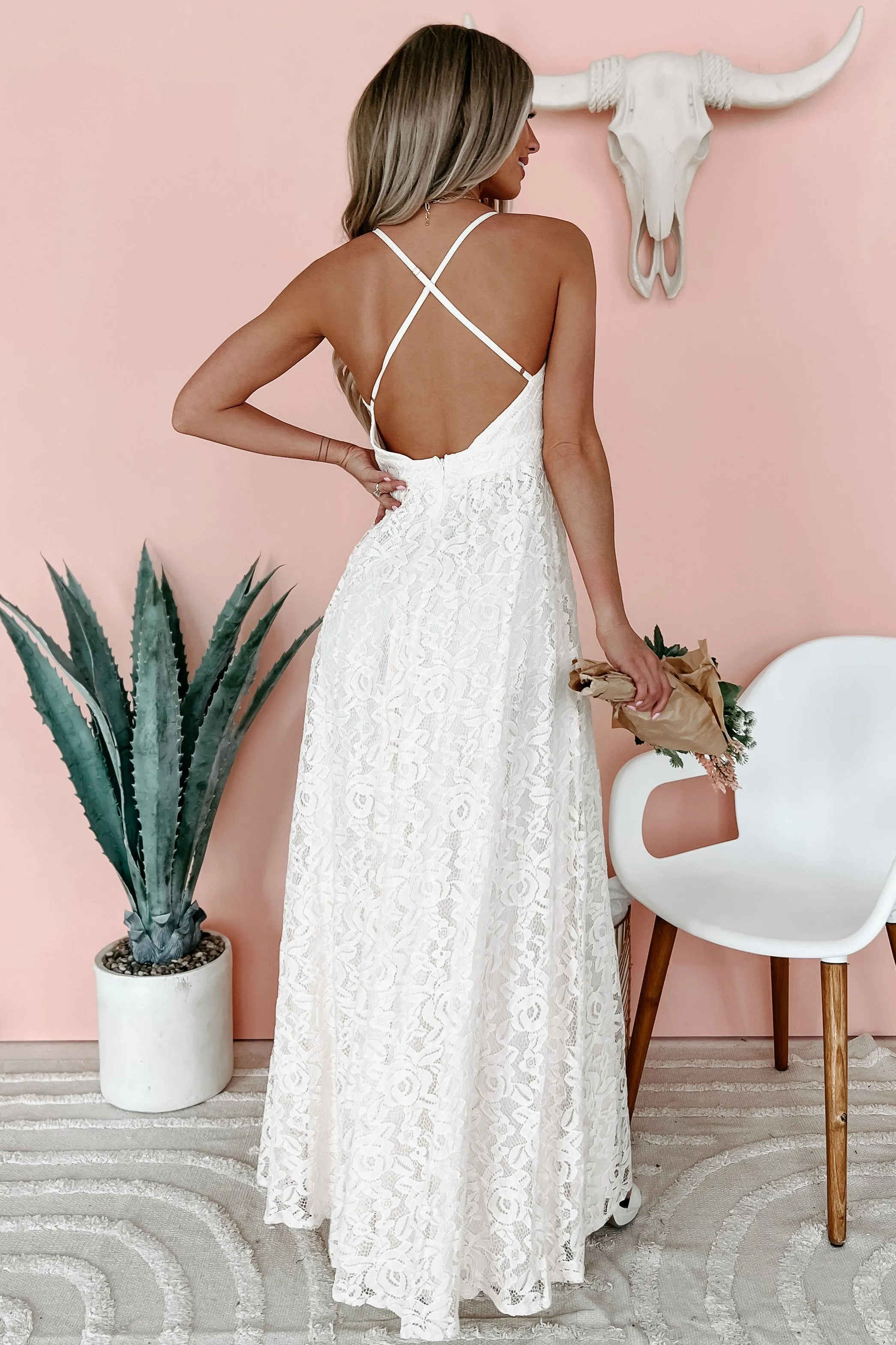 "Lovely In Lace" Floral Lace Maxi Dress (Cream)