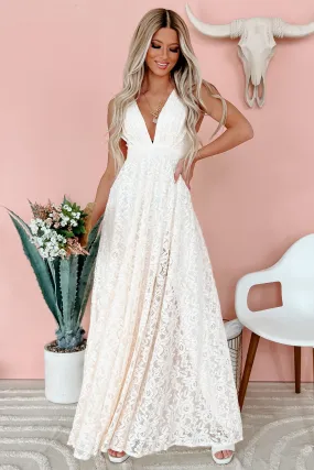 "Lovely In Lace" Floral Lace Maxi Dress (Cream)