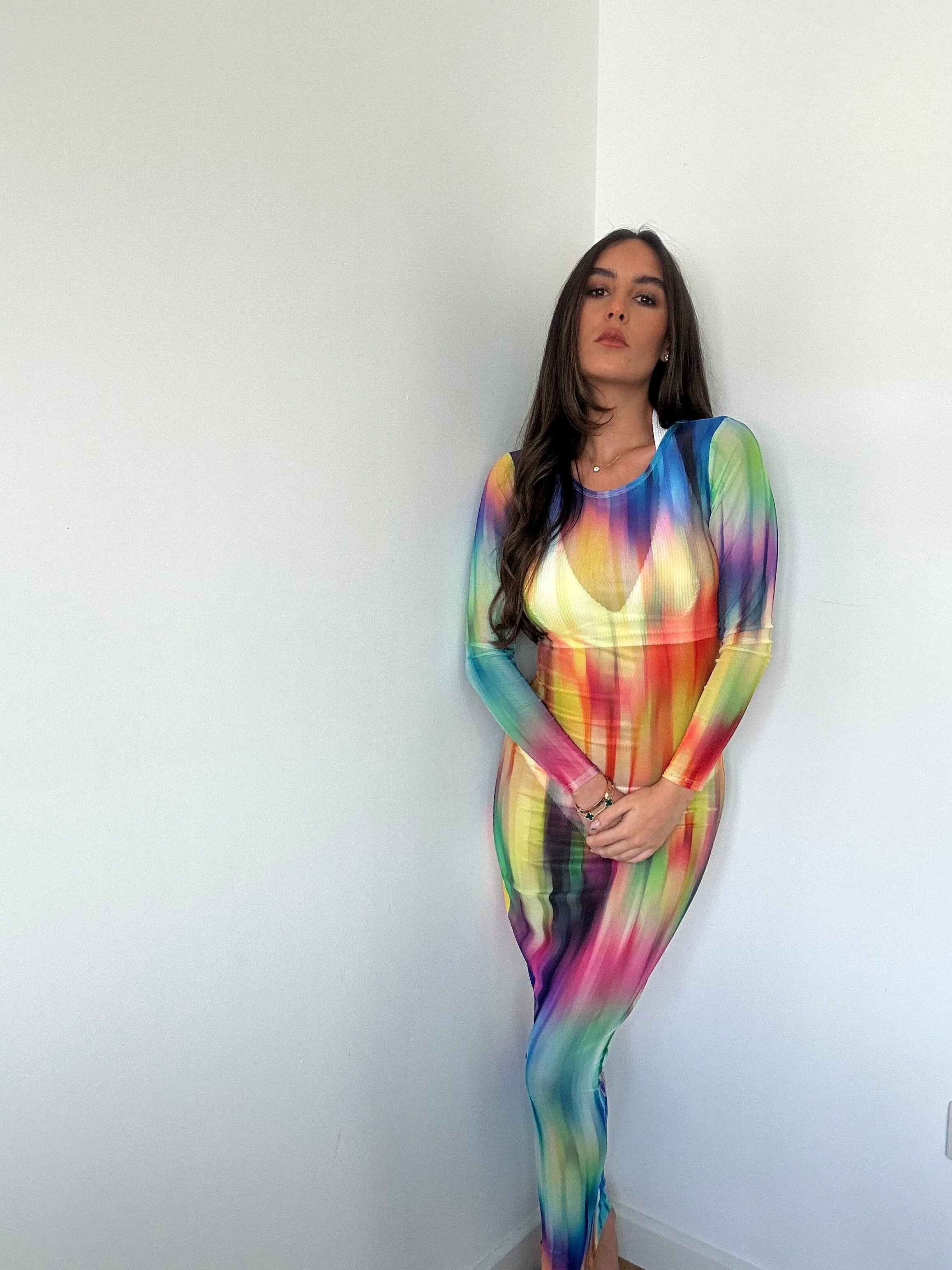 Rainbow Mesh Maxi Dress