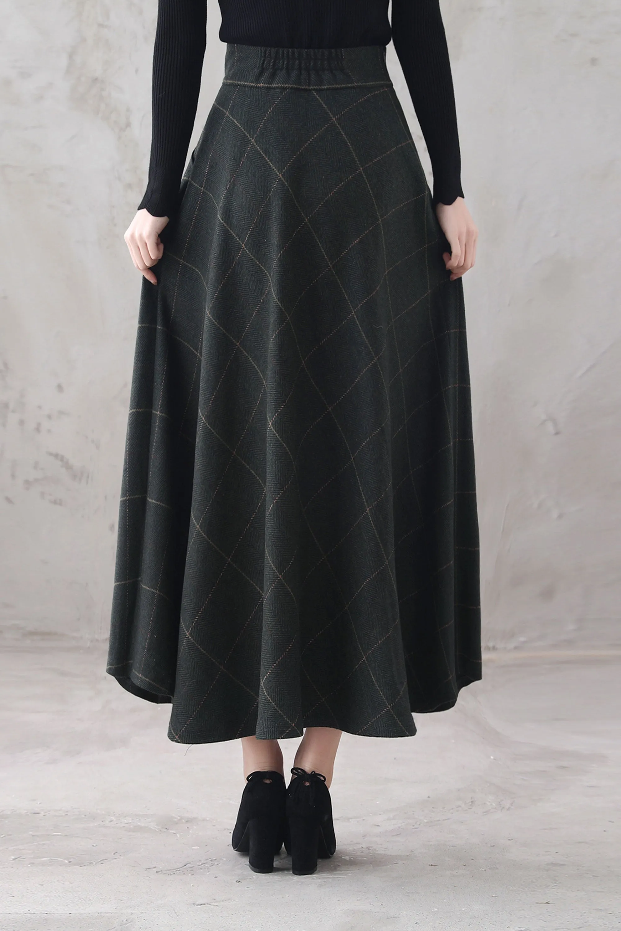 Retro Maxi Wool Skirt Women 3294