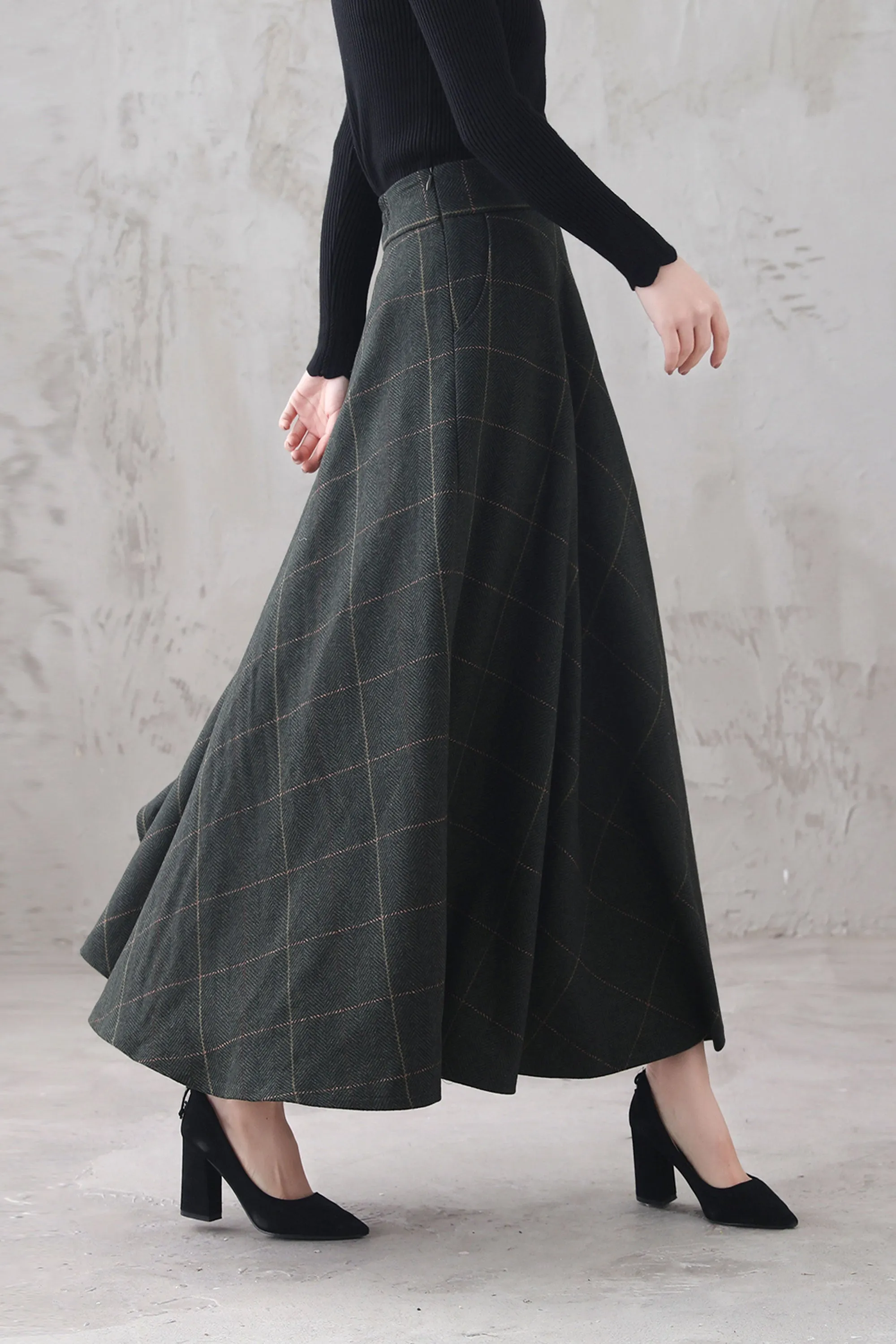 Retro Maxi Wool Skirt Women 3294