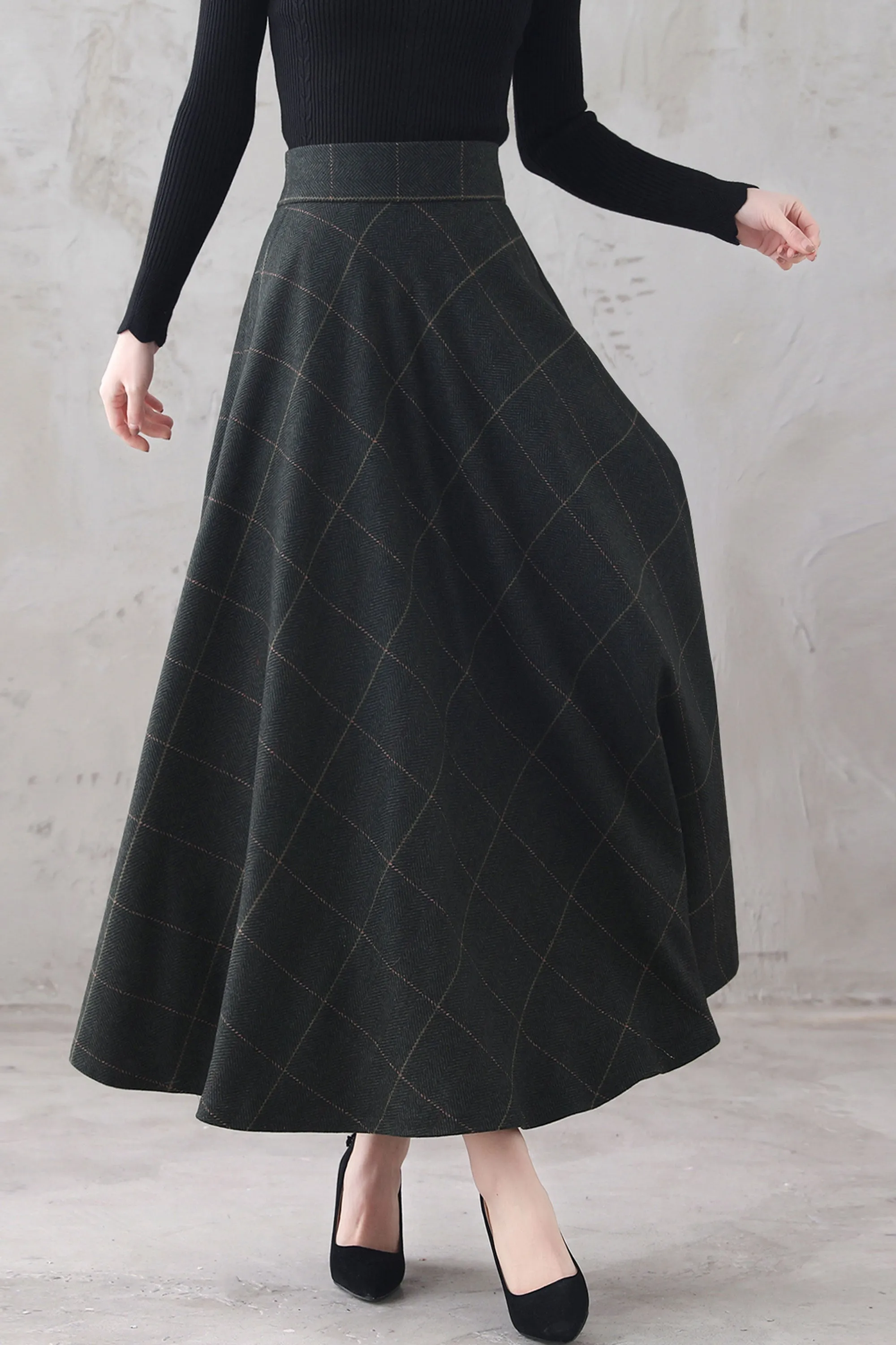 Retro Maxi Wool Skirt Women 3294